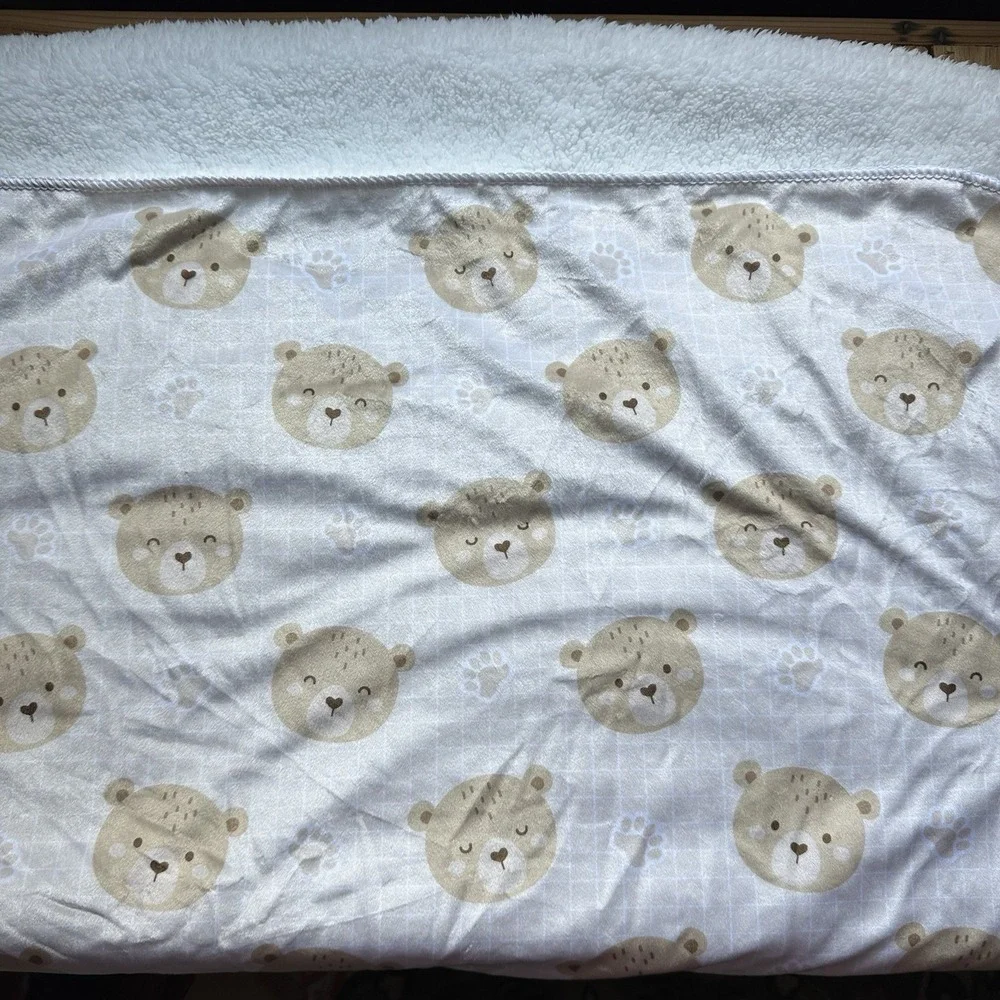 Baby Blanket Throw Super Soft Reversible Cuddly Friends Bear Faces Paws 38 X 29
